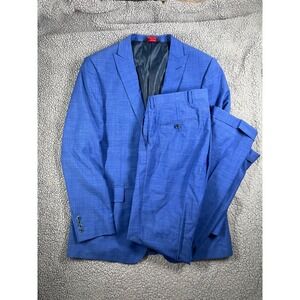 Linea Uomo Performance Suit Mens 42 Long 36 Waist Blue Wool Blend Two Button